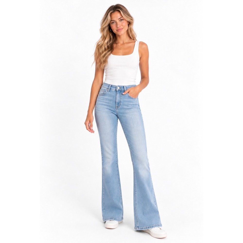 NWT Free People We The Free CRVY Penny Pull On Flare Jeans Daybreak Sky Blue S